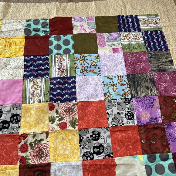 Unfinished Quilt Top Piece Throw Lap Scrap Quilt Squares 39.5”x 39.5” Multicolor - Picture 3 of 7